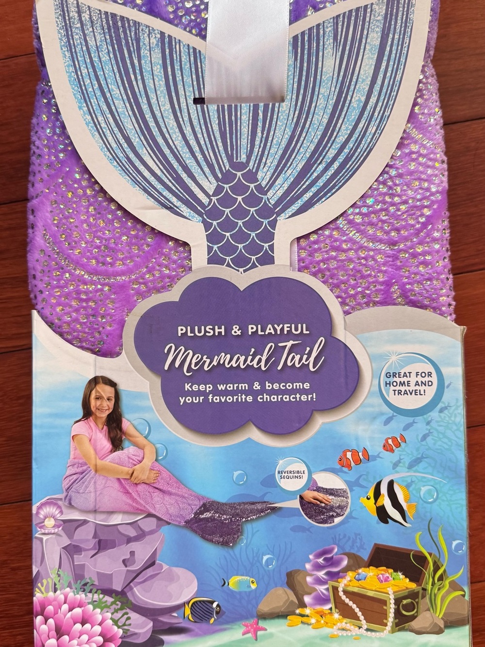 Plush & Playful Mermaid Tail - Purple Sequin, Reversible. 22.5 x 55in